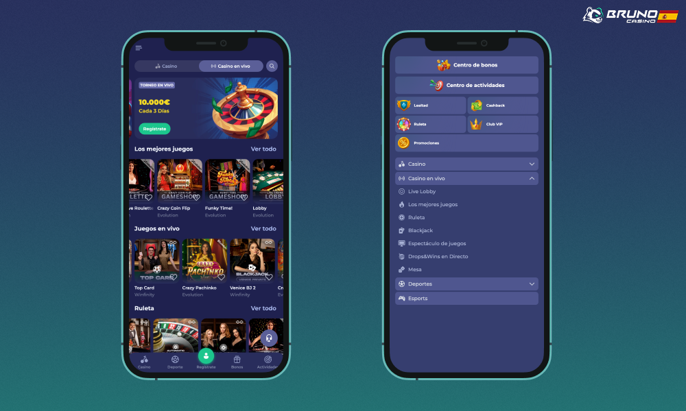 La versión móvil de Bruno Casino ofrece juegos con crupier en vivo a los usuarios de España