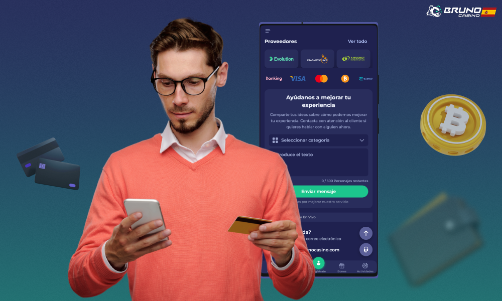 El casino móvil Bruno ofrece a sus clientes varias opciones de depósito para realizar un ingreso