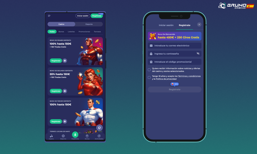 La versión móvil de Bruno Casino tiene un diseño y una interfaz similares a los de la versión web, pero está adaptada para pantallas táctiles